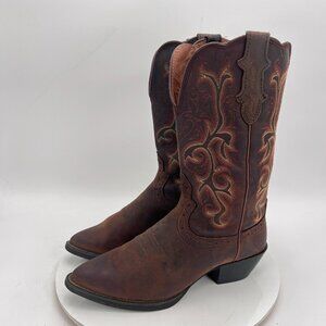 Justin Women Size 6.5 Brown Leather Pointed Toe Pull On Western Cowboy Boot